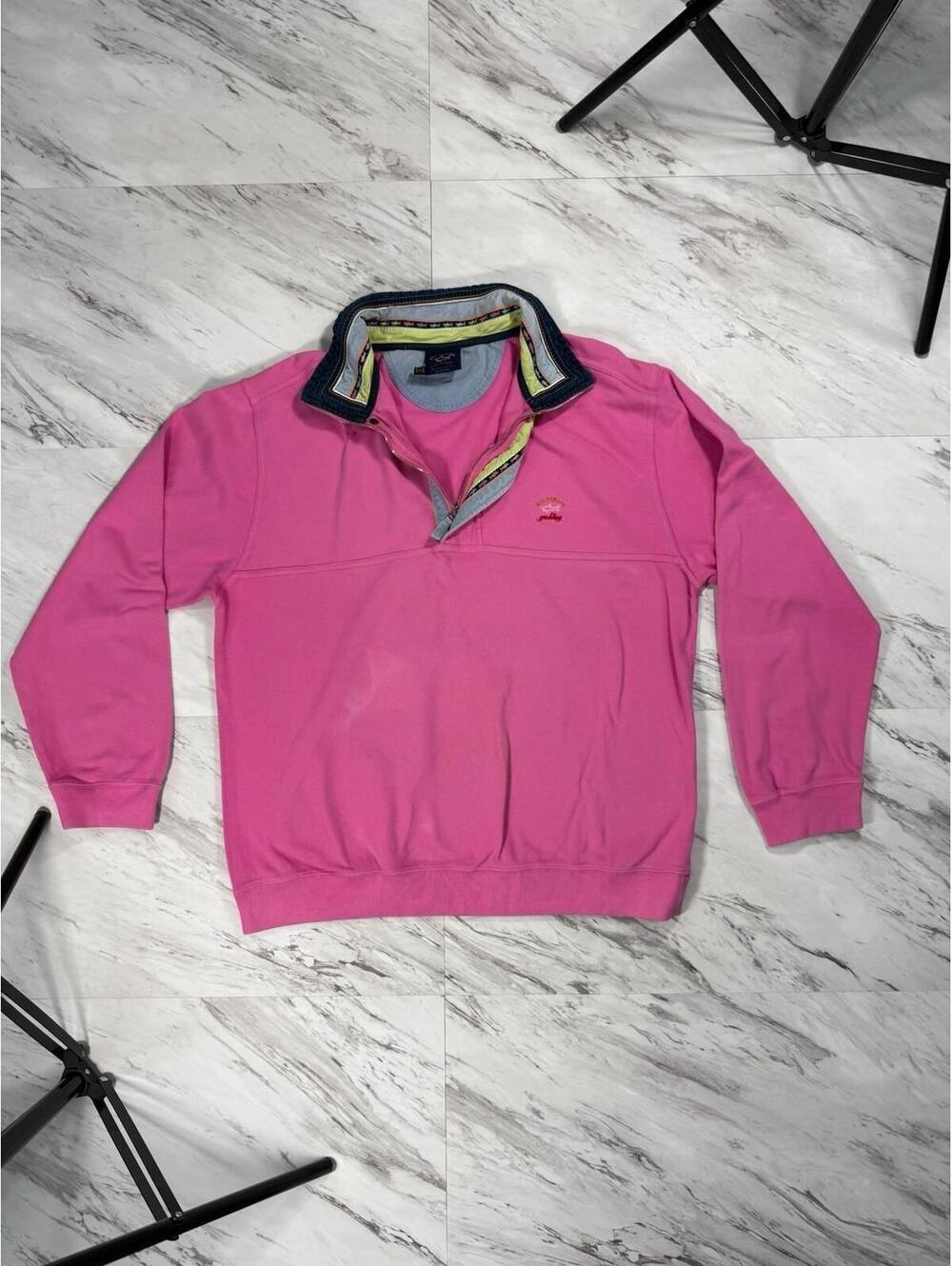 Paul & Shark Yachting Blue Denim Half Zip Pullover Pink L#8